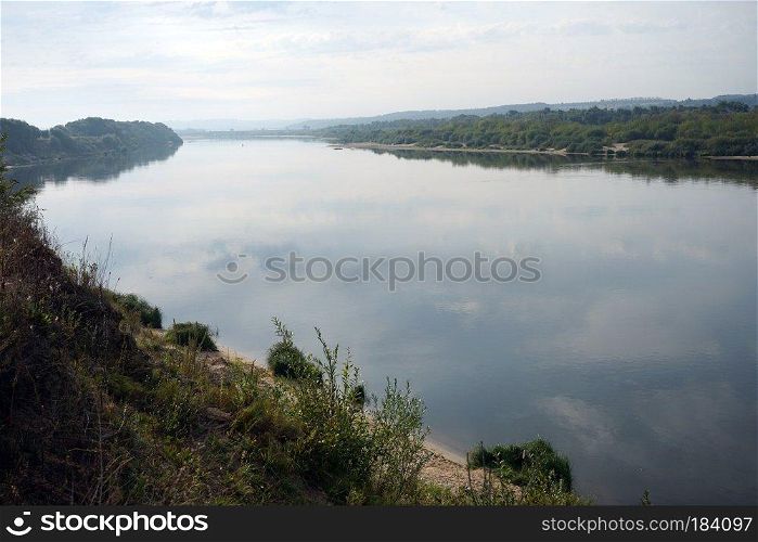 Oka river with green trees near Moscow, Russia