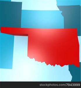 Oklahoma map on blue USA map image with hi-res rendered artwork that could be used for any graphic design.. Oklahoma map on blue USA map