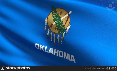 Oklahoma state flag in The United States of America, USA, blowing in the wind isolated. Official patriotic abstract design. 3D rendering illustration of waving sign symbol.