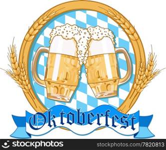 Oktoberfest label design with beer glasses