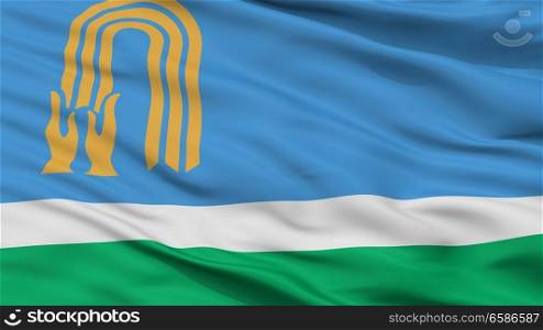 Oktyabrsky City Flag, Country Russia, Bashkortostan, Closeup View. Oktyabrsky City Flag, Russia, Bashkortostan, Closeup View