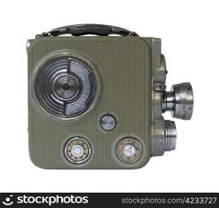 old 8mm movie camera on white background. Old 8mm camera