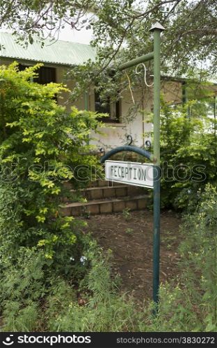 old abandon gold mine village leydsdorp in south arica with reception sign