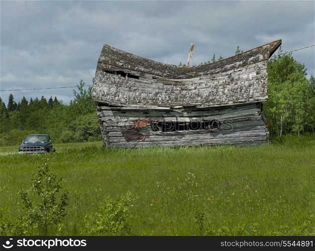 Old abandoned barn in a field, Manitoba, Canada