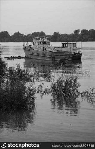 Old abandoned boat on Danube river in Serbia