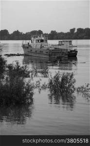 Old abandoned boat on Danube river in Serbia