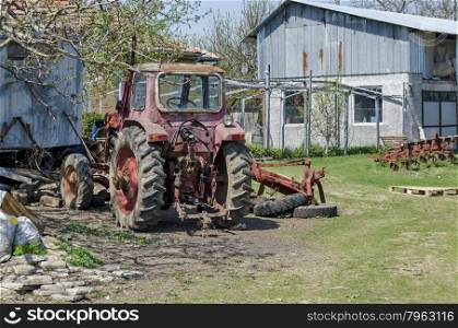 Old abandoned farm machinery, tractor, old, drill, drill-plough, Bulgaria