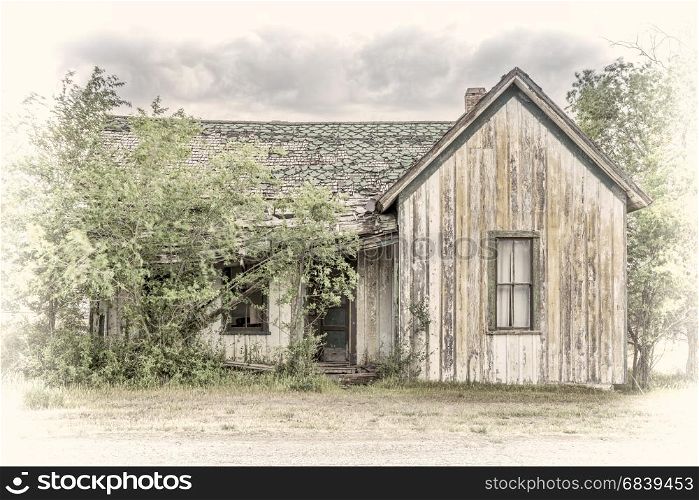 old abandoned house in a ghost town in eastern Utah, image processed a hand tinted opalotype