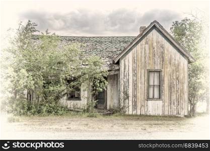 old abandoned house in a ghost town in eastern Utah, image processed a hand tinted opalotype