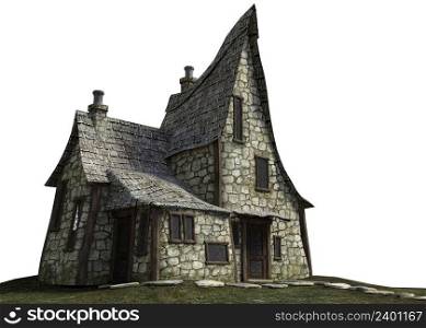 Old abstract spooky Halloween witch house, 3D Illustration.