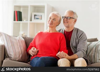 old age and people concept - happy smiling senior couple at home. happy smiling senior couple at christmas
