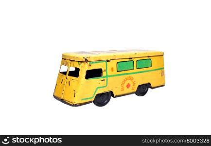 old ambulance car communist era retro toy over white background