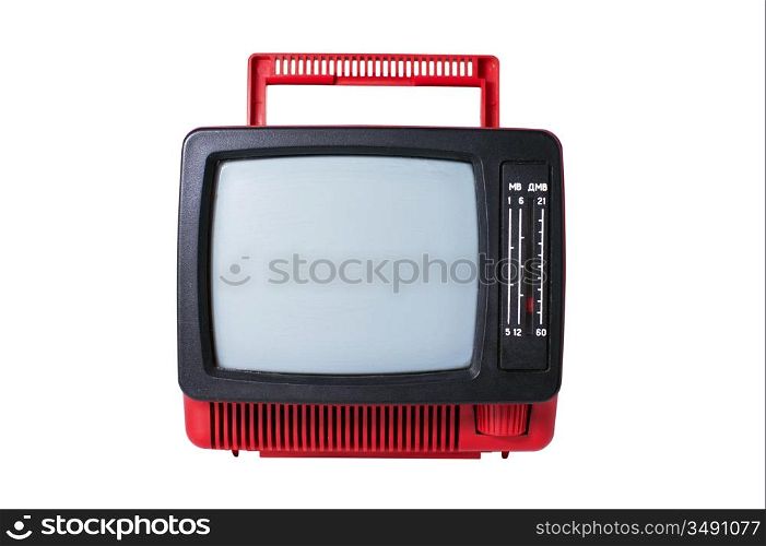 old analog TV set isolated on white background