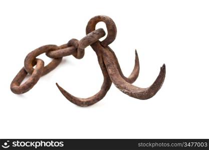 old anchor on a chain isolated on a white background