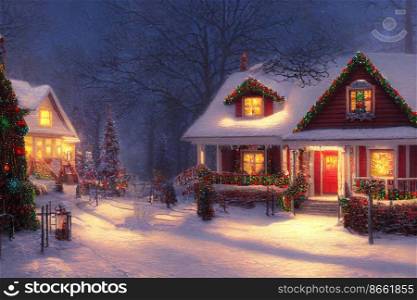Old , ancient European village , town in winter horror design 3d illustrated