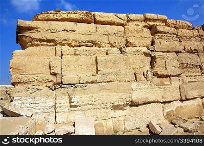 old ancient wall of sandstone in egypt