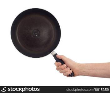 Old and dirty frying pan isolated on white background