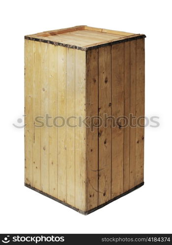 Old and worn wooden crate isolated on white