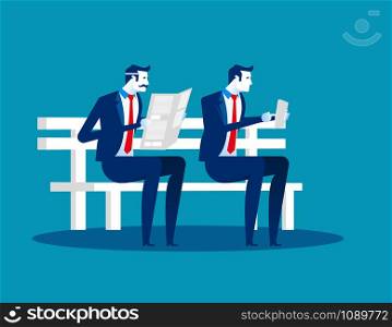 Old and Young on bench. Concept business vector illustration.