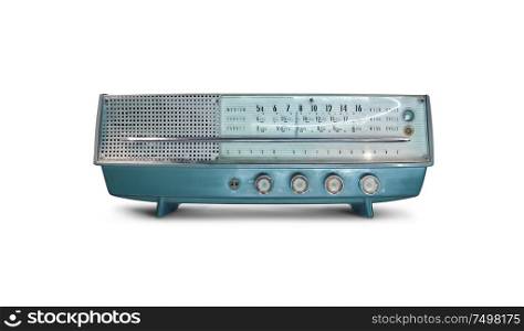 Old antique AM FM stereo radio isolated on white background