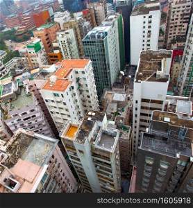 Old apartment buildings in Hong Kong, China. View from above