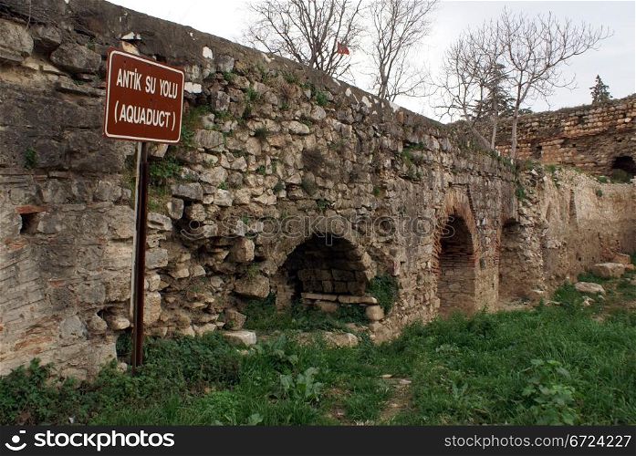Old aquaduct andwall in Iznik, Turkey