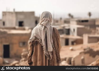 Old arab village desert. Old arab woman. Generate Ai. Old arab village desert. Generate Ai