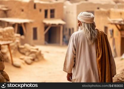 Old arab village old man. City home. Generate Ai. Old arab village old man. Generate Ai