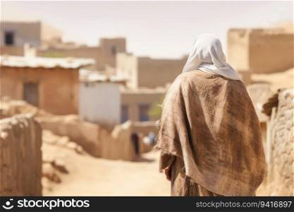 Old arab village old woman. History town. Generate Ai. Old arab village old woman. Generate Ai