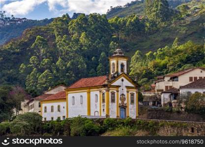 Old baroque church on top of the hill in the historic city of Ouro Preto in Minas Gerais, Brazil. Old baroque church on top of the hill 