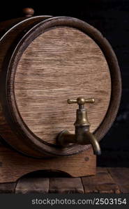 Old barrel on wooden table still life