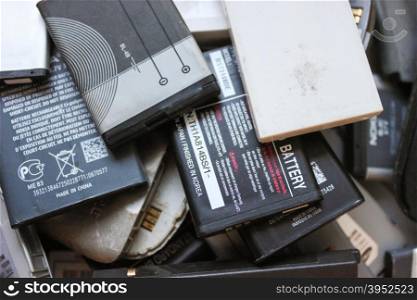 old batteries from mobile phones close-up