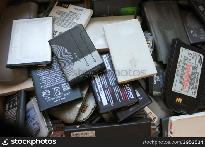 old batteries from mobile phones close-up