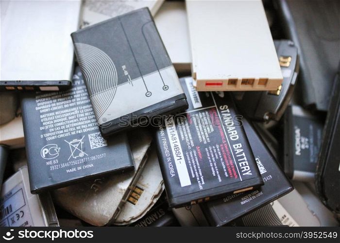 old batteries from mobile phones close-up