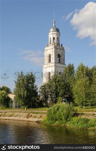 Old bell tower of Trinity Cathedral (1717) in Poshekhonye, Yaroslavl region, Russia