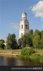 Old bell tower of Trinity Cathedral (1717) in Poshekhonye, Yaroslavl region, Russia