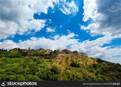 Old Belmonte Calabro town on mountain hill top, province of Cosenza, Calabria, Italy.