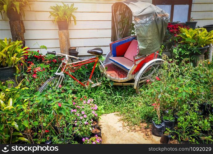 Old bike tricycle vintage garden for decorative items antiques collection classic bike