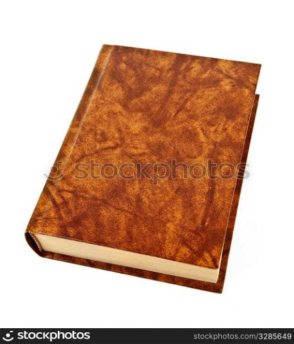 Old blank hardcover leather bound book isolated on white background