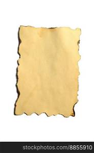 Old blank piece of antique vintage crumbling paper manuscript or parchment vertically oriented isolated on white. Old blank piece of antique vintage crumbling paper manuscript or parchment