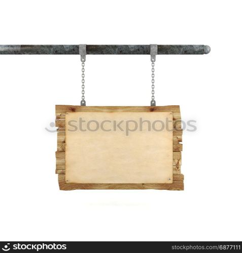 Old blank vintage paper on hanging wooden sign
