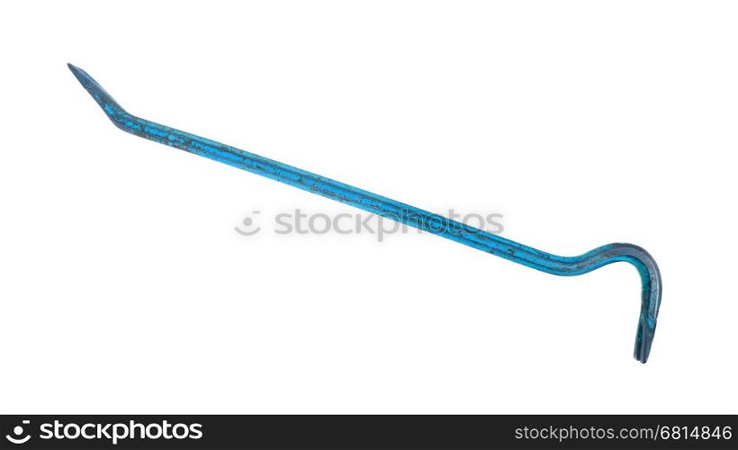 Old blue crowbar on a white background