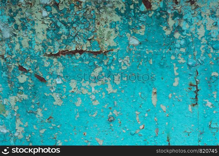 Old blue distressed paint and rusted metal background. Grunge texture template for overlay artwork.