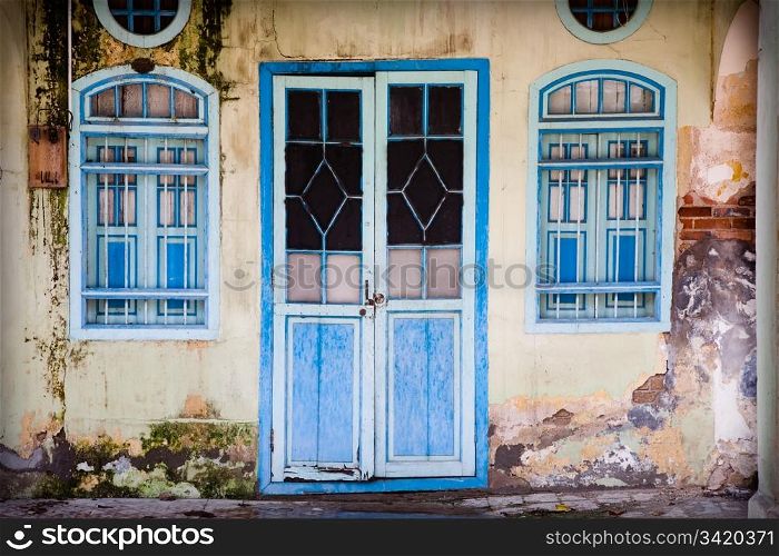 Old blue grunge door. Old city collection.