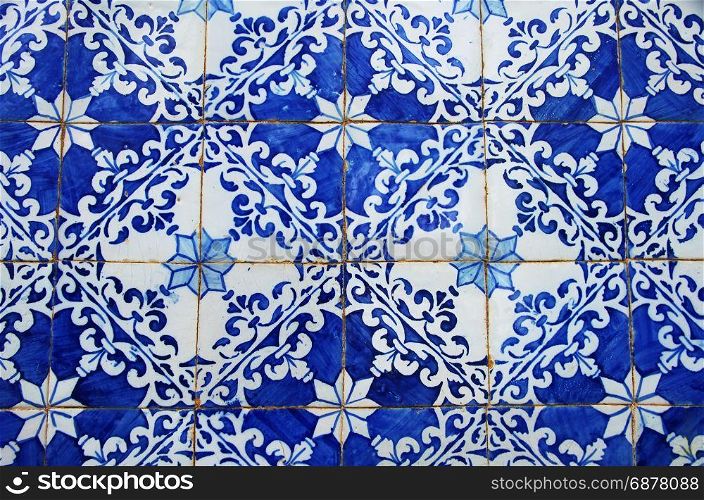old blue tiles close-up at Portugal
