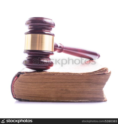 Old book and wooden gavel - jastice concept