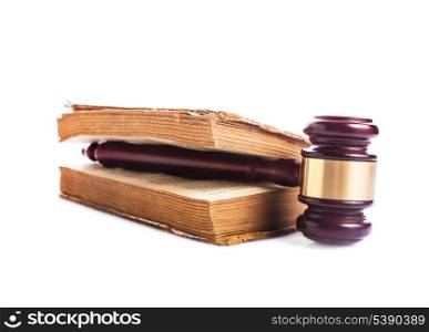 Old book and wooden gavel - jastice concept