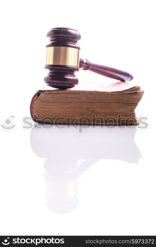 Old book and wooden gavel - jastice concept. Book and gavel