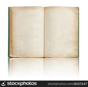 Old book open on reflect floor and white background
