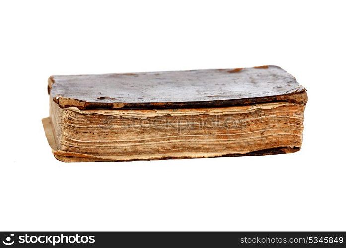 Old book with brown cover isolated on a white background